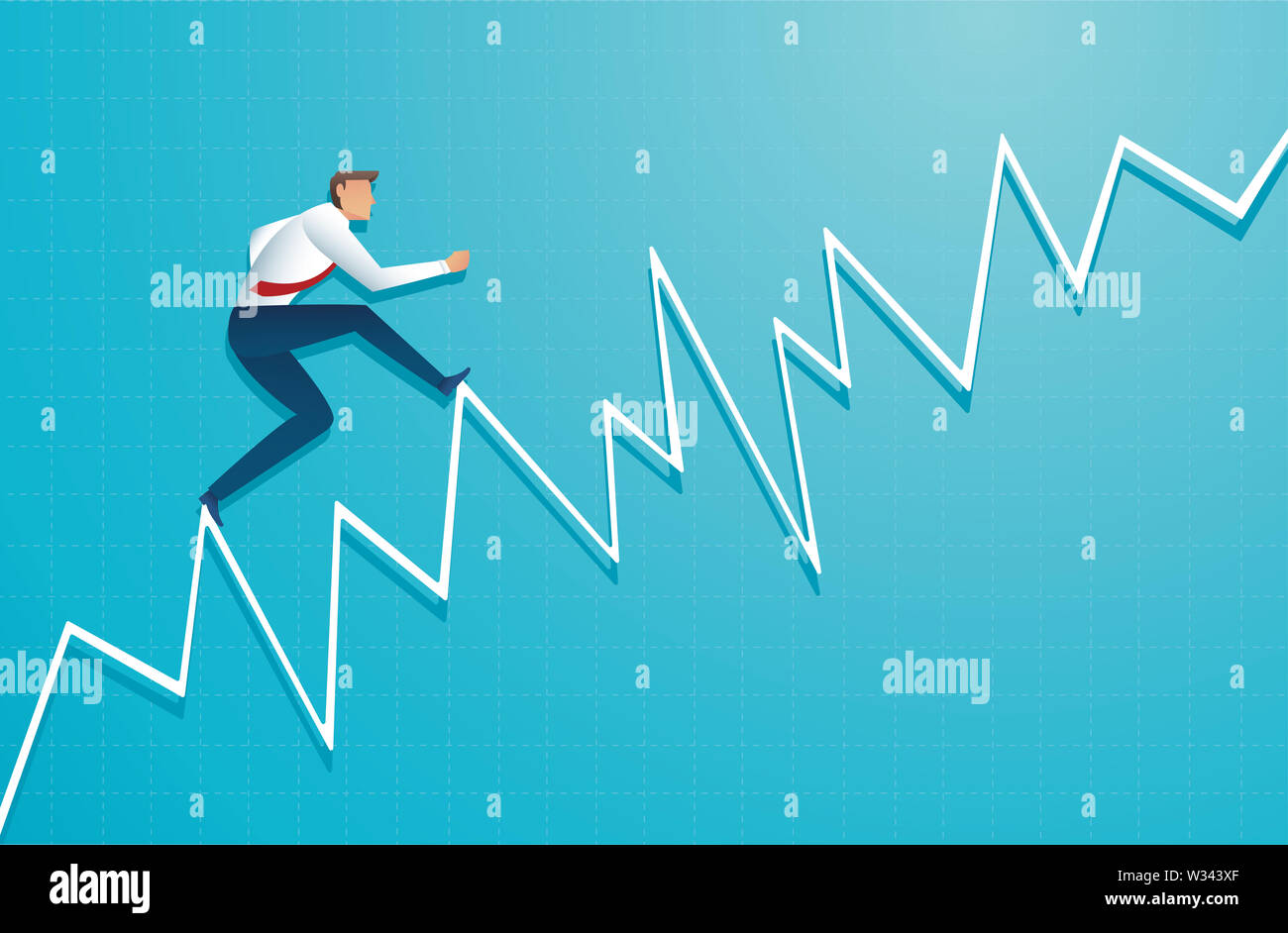 businessman runs on graph, the employee running up to the top of arrow, Success, achievment, motivation business symbol vector illustration EPS10 Stock Photo
