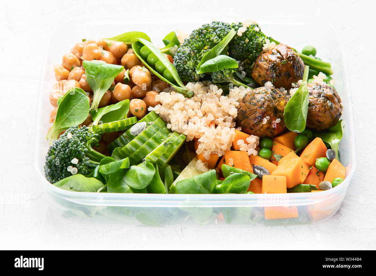 Healthy vegan lunch box. Clean diet eating concept. Foods high in