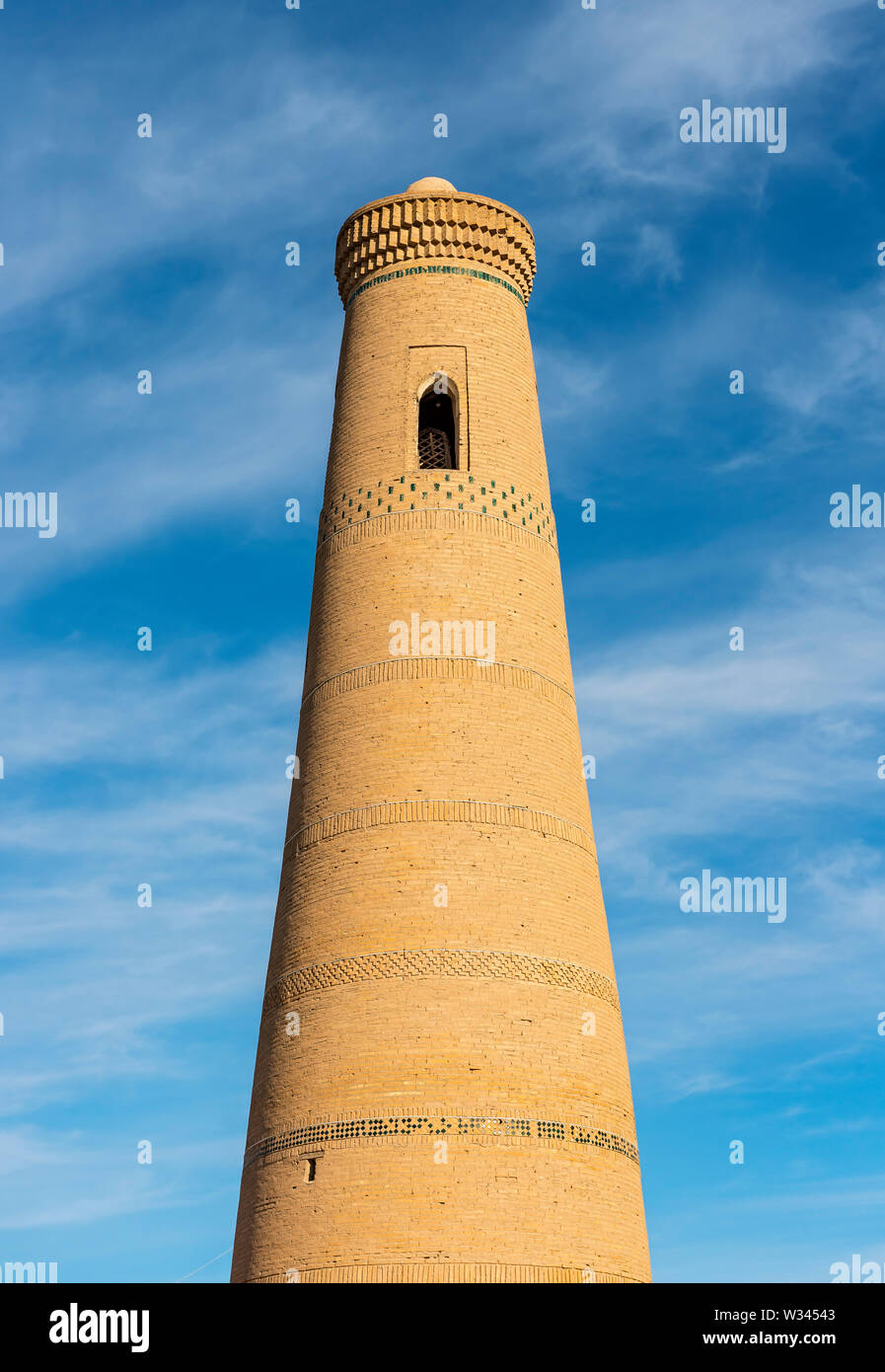 Minaret of Bikajon Bika Mosque, Khiva, Uzbekistan Stock Photo