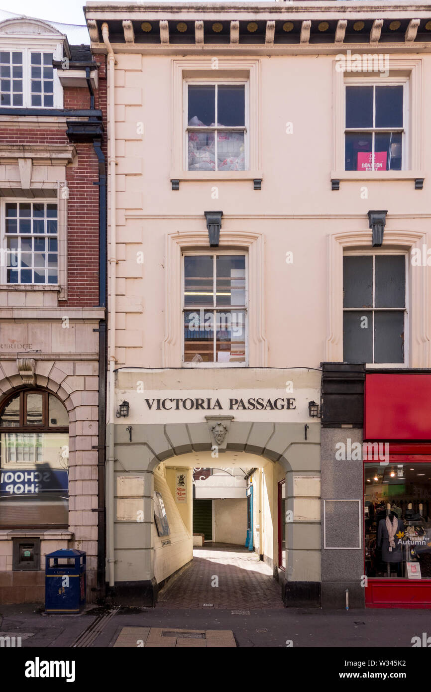 Victoria Passage is a pedestrian only shopping area joining the High Street with Talbot Street, Stourbridge, West Midlands, UK Stock Photo