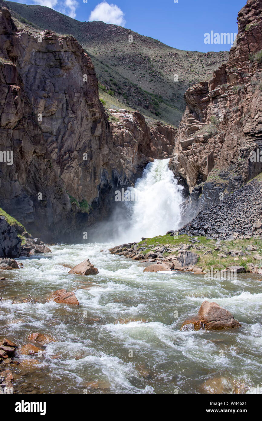 Waterfall 33 parrots Naryn region Kyrgyzstan. Travel. Central Asia. Stock Photo