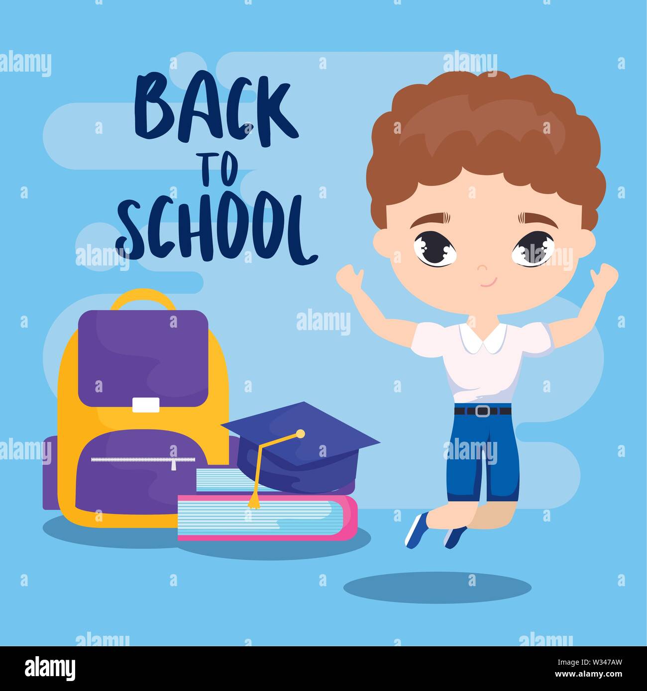 back to school with student boy and supplies education vector ...