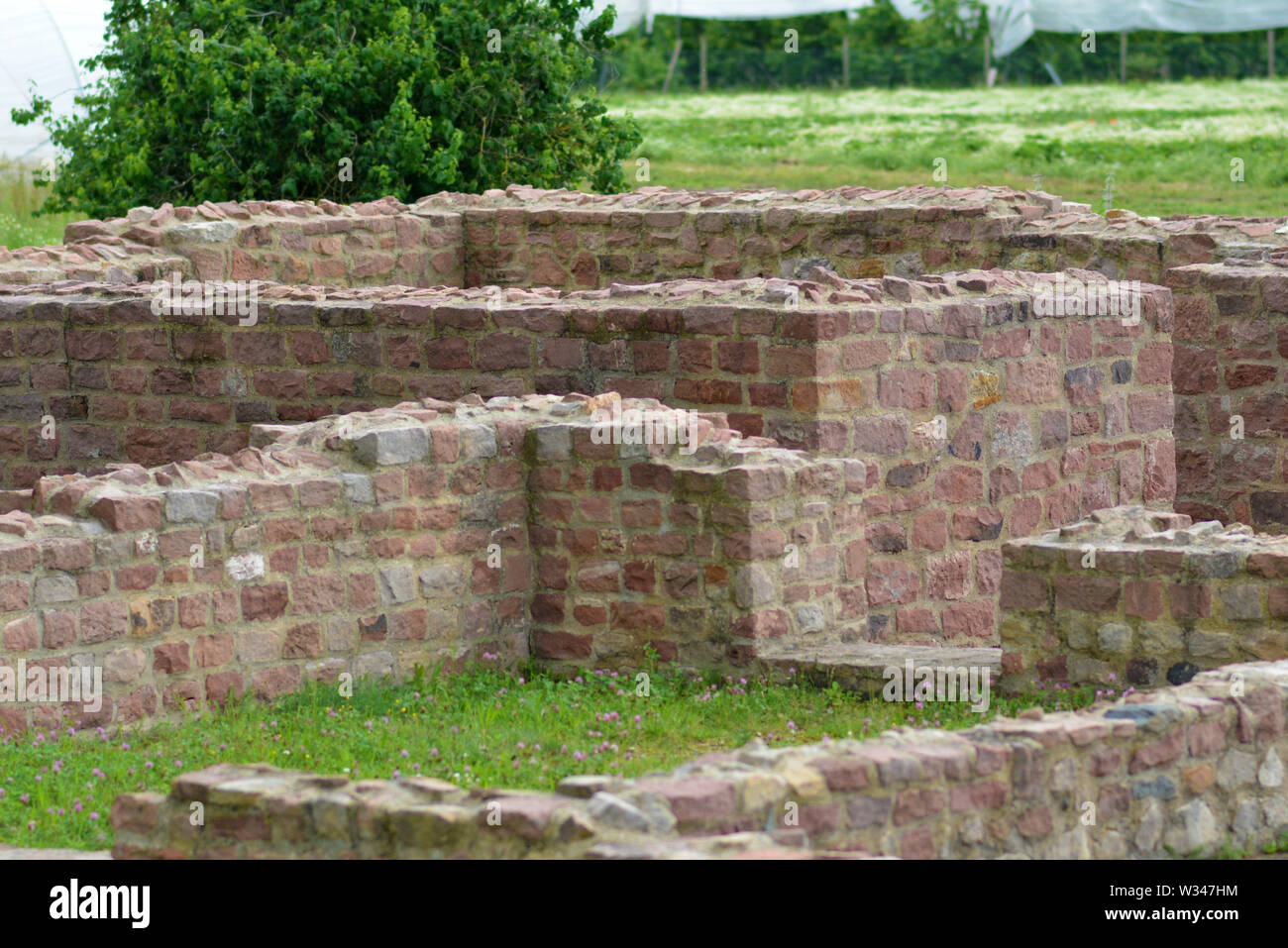 Ruins of a so called 'Vailla rustica', a countryside villa constructed by ancient Romans in the countryside in city Hirschberg-Großsachsen in Germany Stock Photo