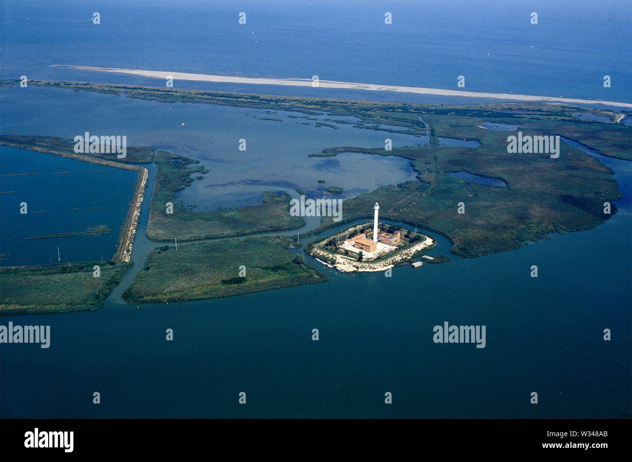 Italy Veneto aereal photo - Delta of river Po - Porto Tolle Lighthouse Stock Photo