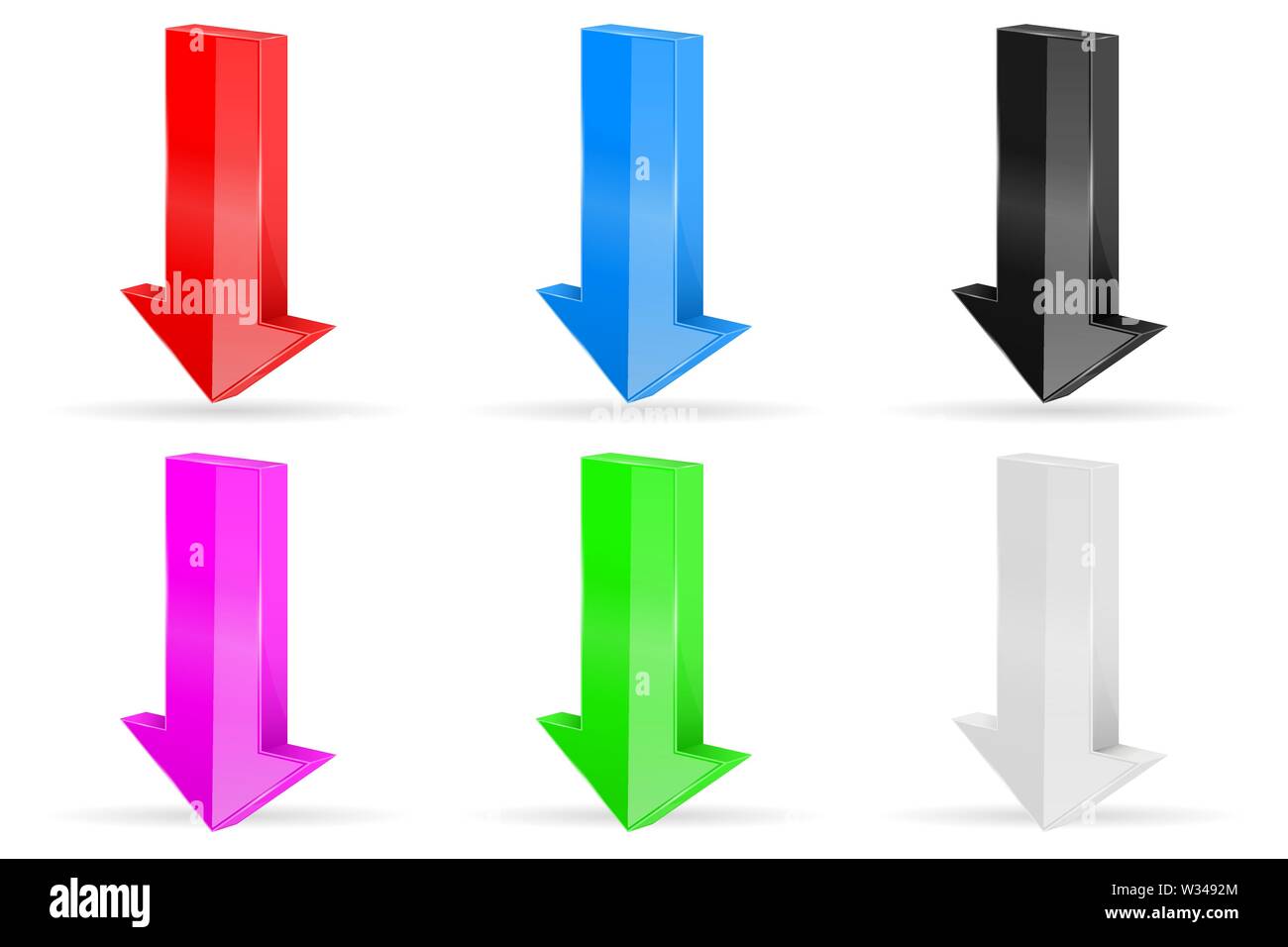 Down arrows. Colored straight icons Stock Vector