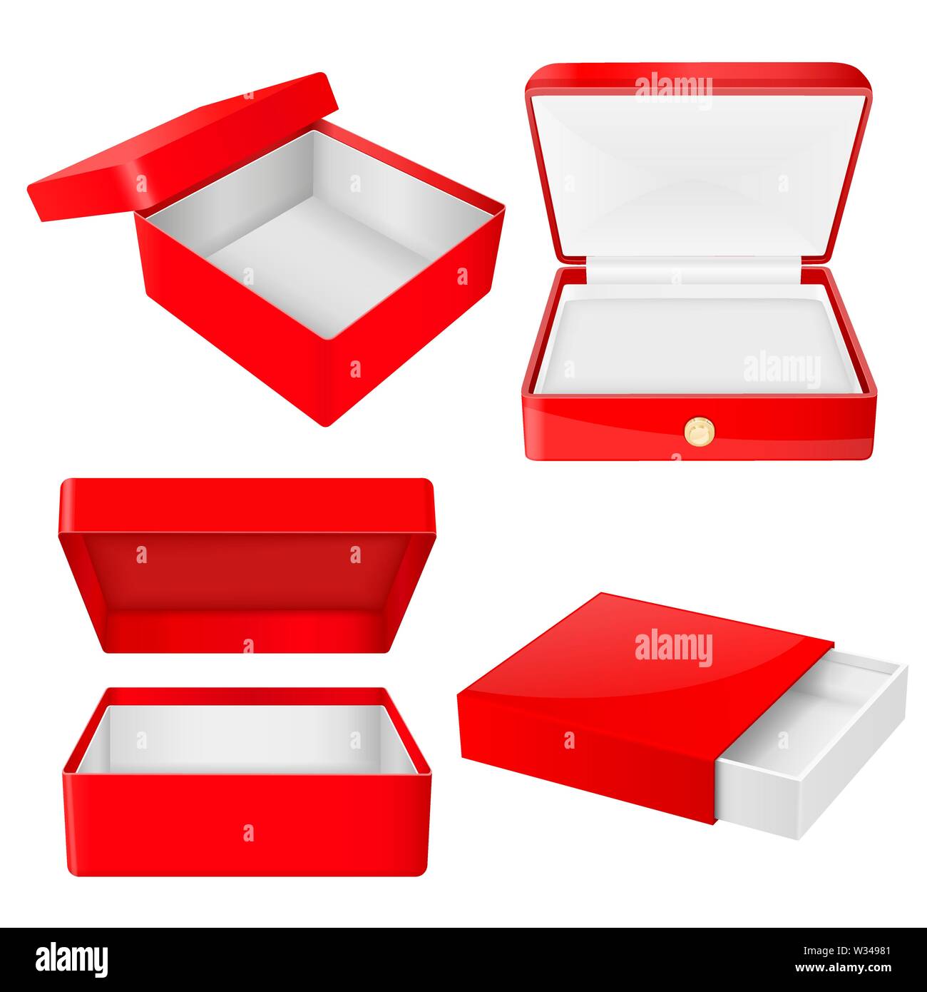Red open gift box. Realistic carton mock up. Vector illustration Stock Vector