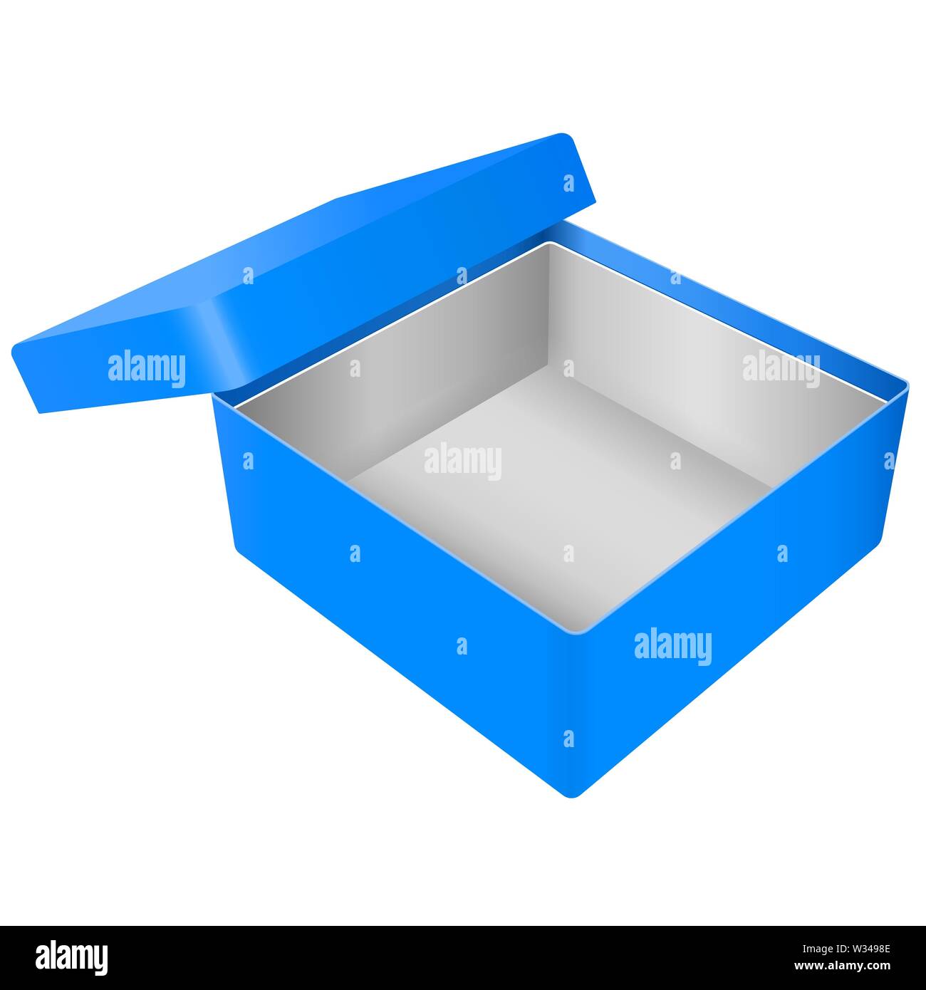 Blue open gift box. Realistic carton mock up. Vector illustration Stock Vector