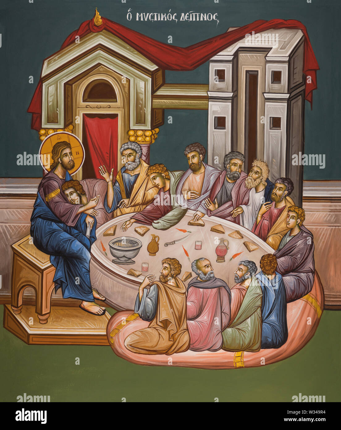 Orthodox icon of mystical supper Stock Photo