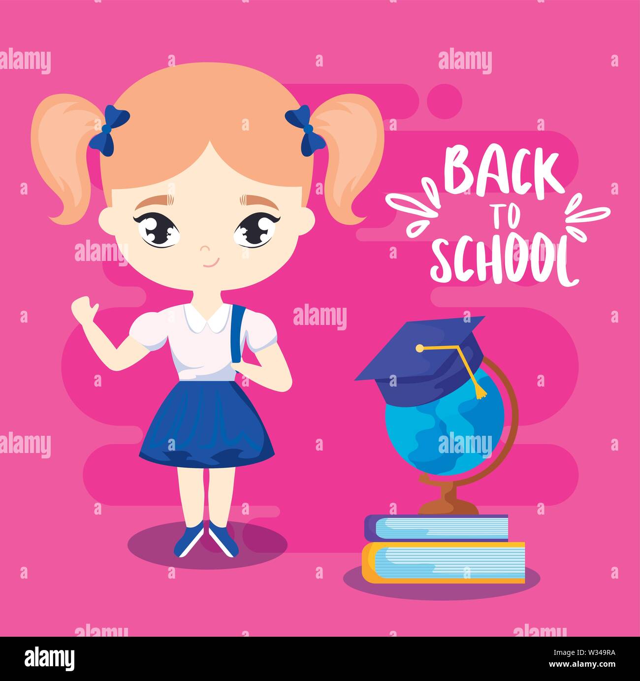 back to school with little student girl and supplies education vector ...