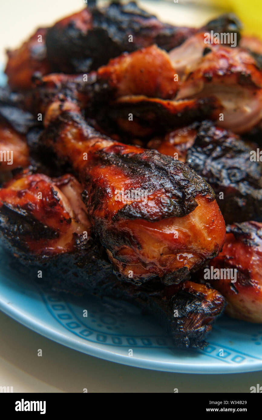 Sweet Mesquite Glazed Bbq Chicken Leg Drumsticks With Flame Charred Skins Stock Photo Alamy