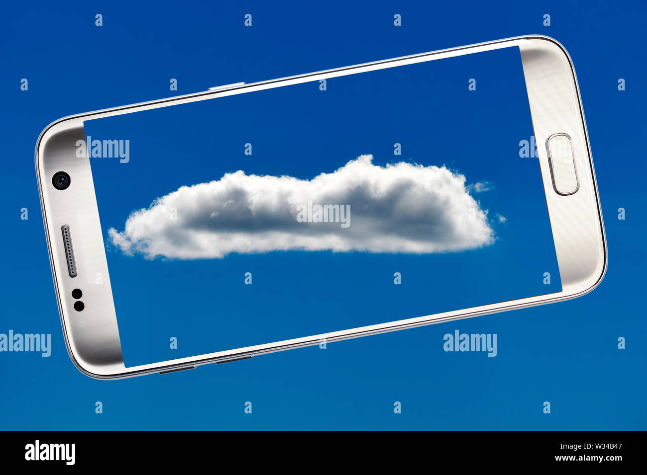 Cloud on a smartphone screen, cloud computing Stock Photo