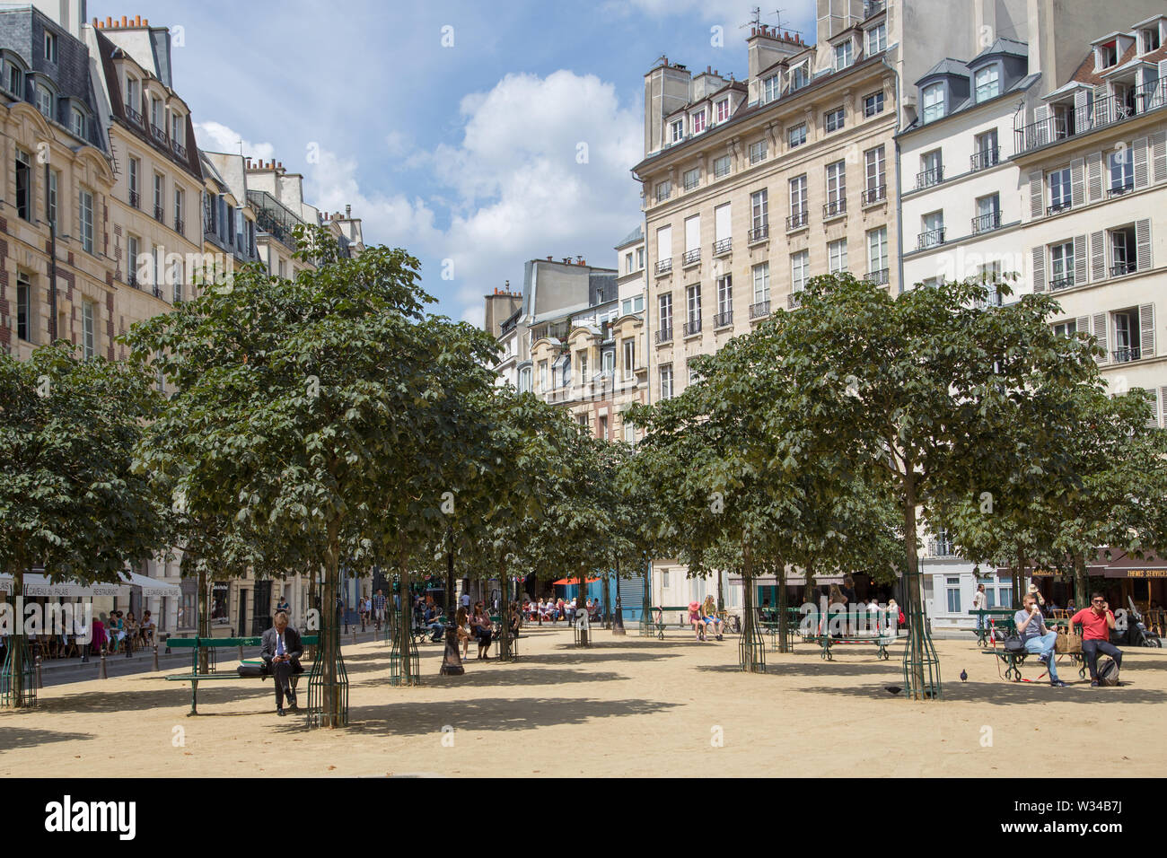 Paris, France - August 05, 2014: the Place Dauphine (Square Dauphine), Ile de La Cité, at Paris Stock Photo