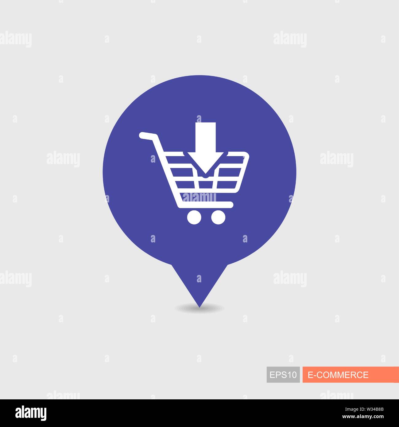 Shopping cart with an arrow pin map icon. E-commerce sign. Map pointer ...