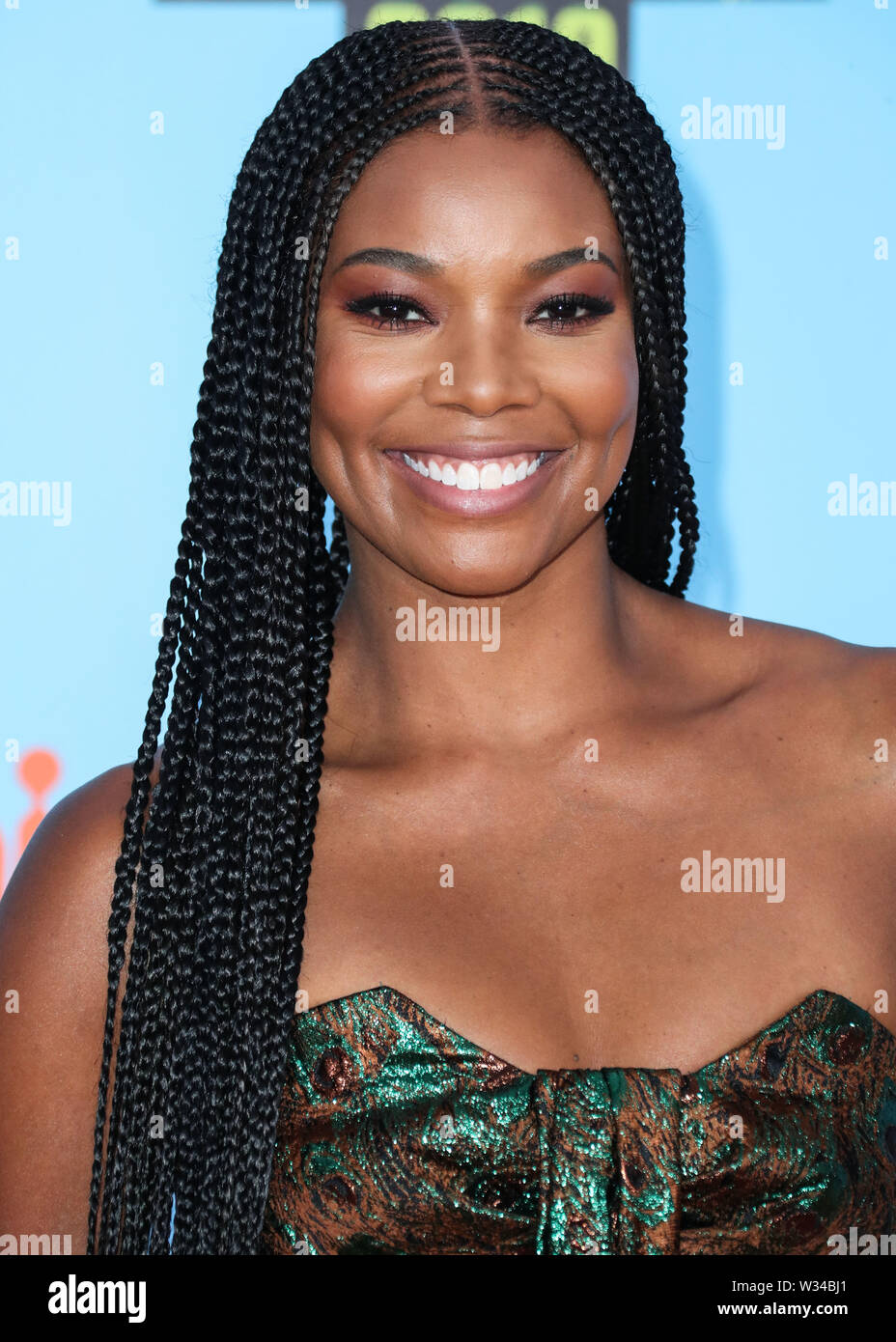Santa Monica, United States. 11th July, 2019. SANTA MONICA, LOS ANGELES, CALIFORNIA, USA - JULY 11: Actress Gabrielle Union wearing Antonio Berardi arrives at the Nickelodeon Kids' Choice Sports 2019 held at Barker Hangar on July 11, 2019 in Santa Monica, Los Angeles, California, United States. (Photo by Xavier Collin/Image Press Agency) Credit: Image Press Agency/Alamy Live News Stock Photo