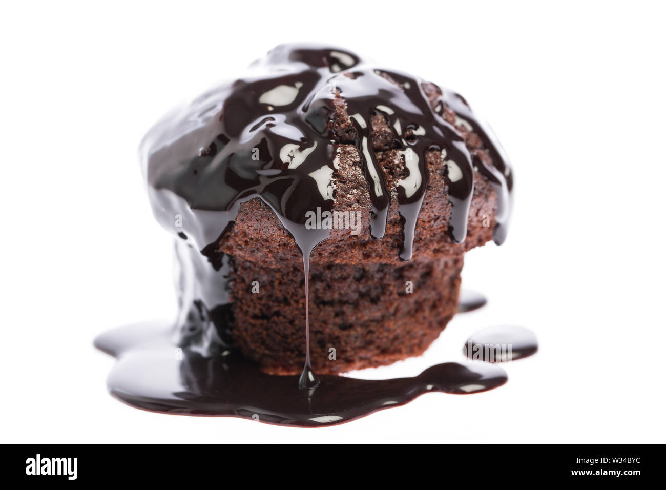 Mohr im hemd - Steamed chocolate cake topped with chocolate sauce Stock Photo