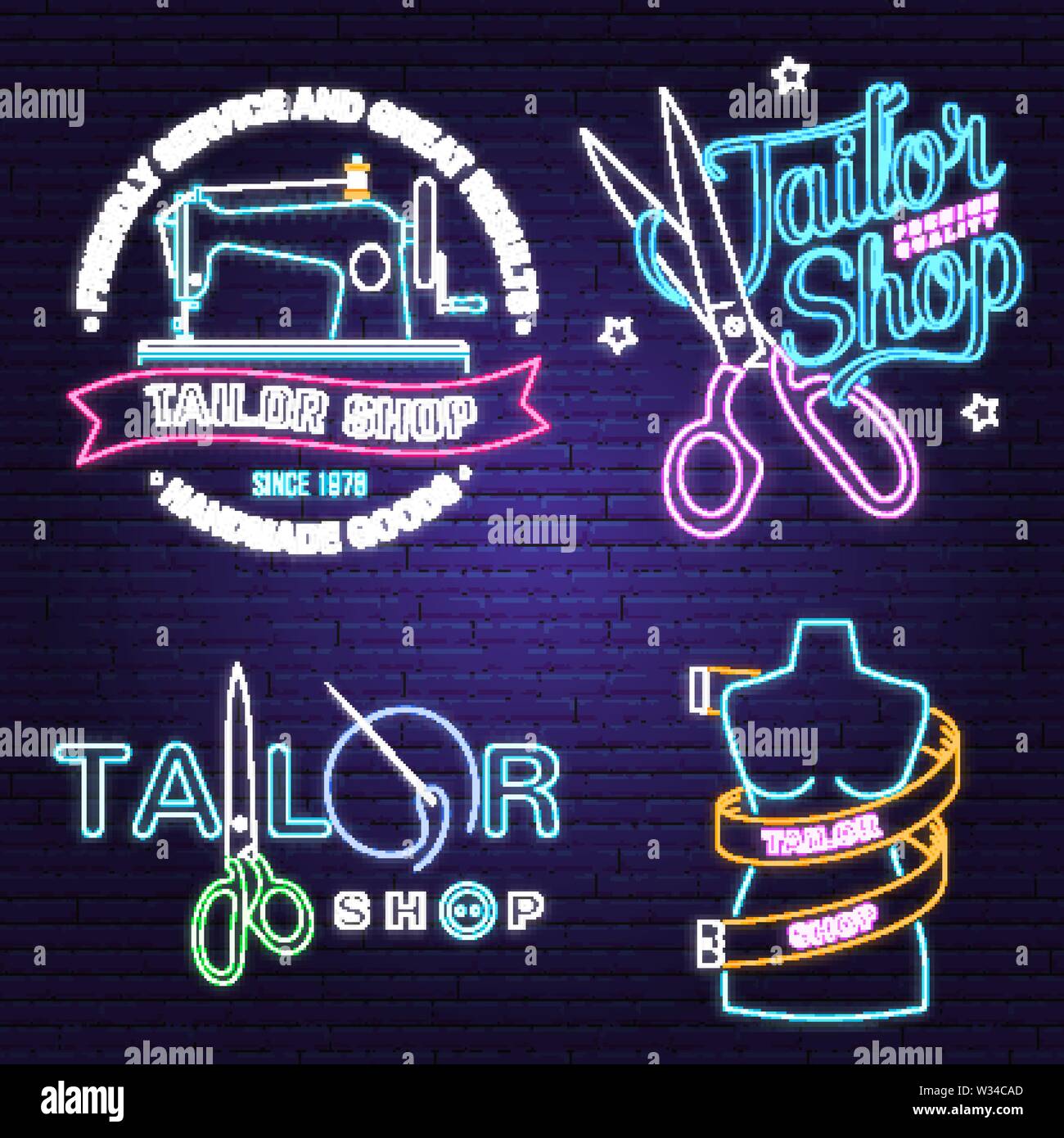Tailor Shop Neon Design Or Emblem Vector Illustration