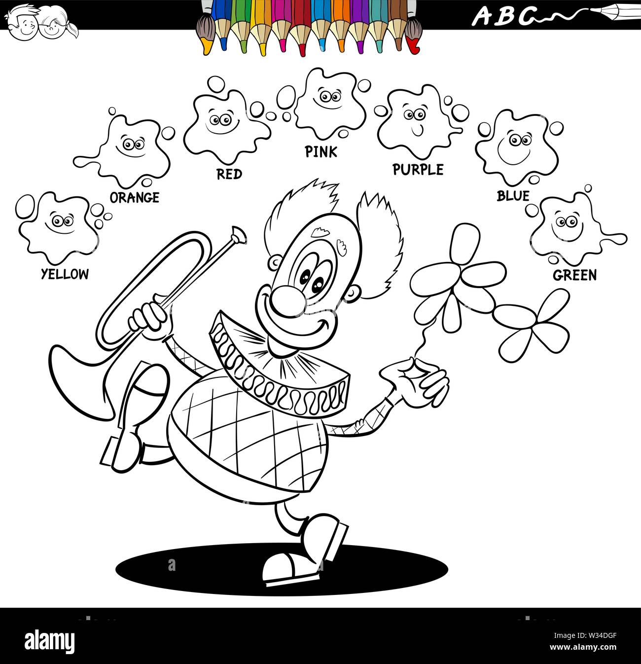 Black and White Cartoon Illustration of Basic Colors Educational