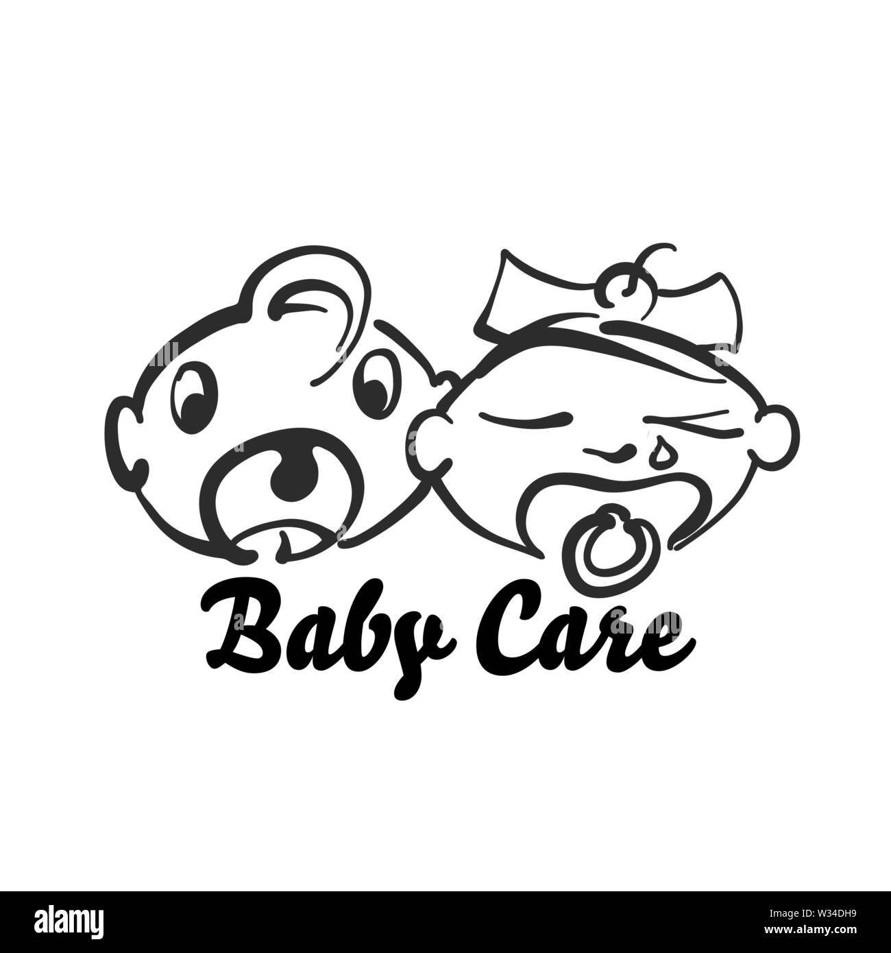 Funny baby care icon. Hand-drawn logo symbol for t-shirt prints and online marketing. Stock Vector