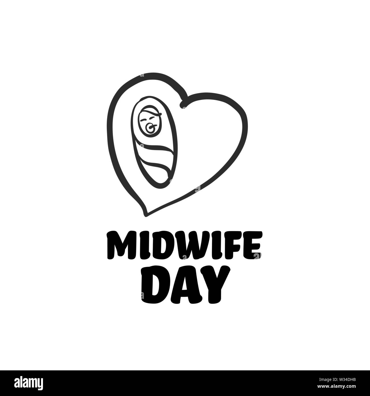 midwife day icon with lettering. Hand-drawn logo symbol for t-shirt prints and online marketing. Stock Vector