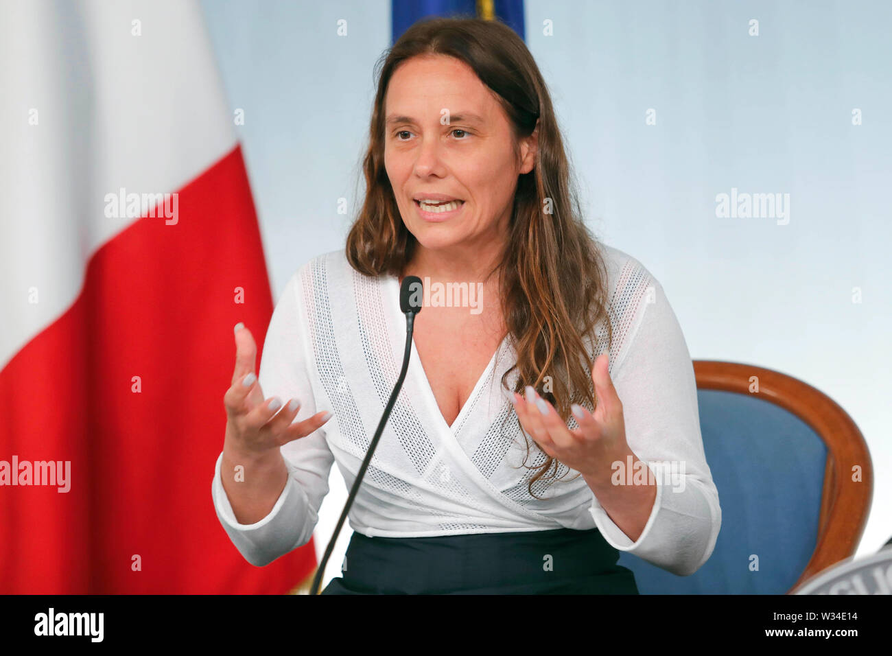 Italy, Rome, July 11, 2019 : Alessandra Locatelli, new Minister for Family and Disability, holds her first press conference at Palazzo Chigi   Photo R Stock Photo