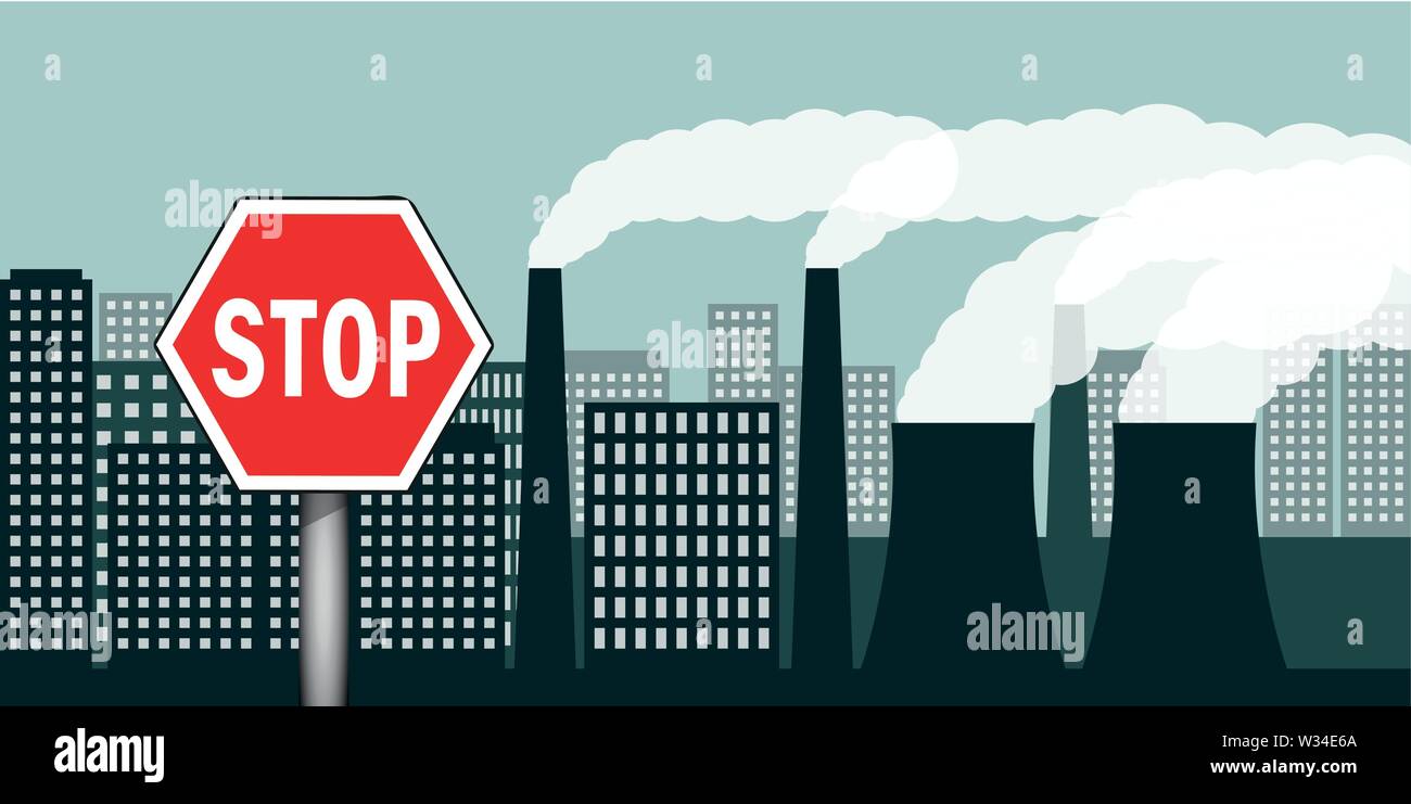 city and industry with air pollution industry smog and stop warning