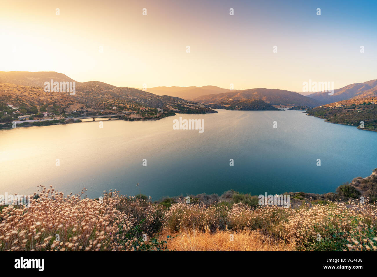 Germasogeia dam during a sunset in Limassol district, Cyprus Stock Photo