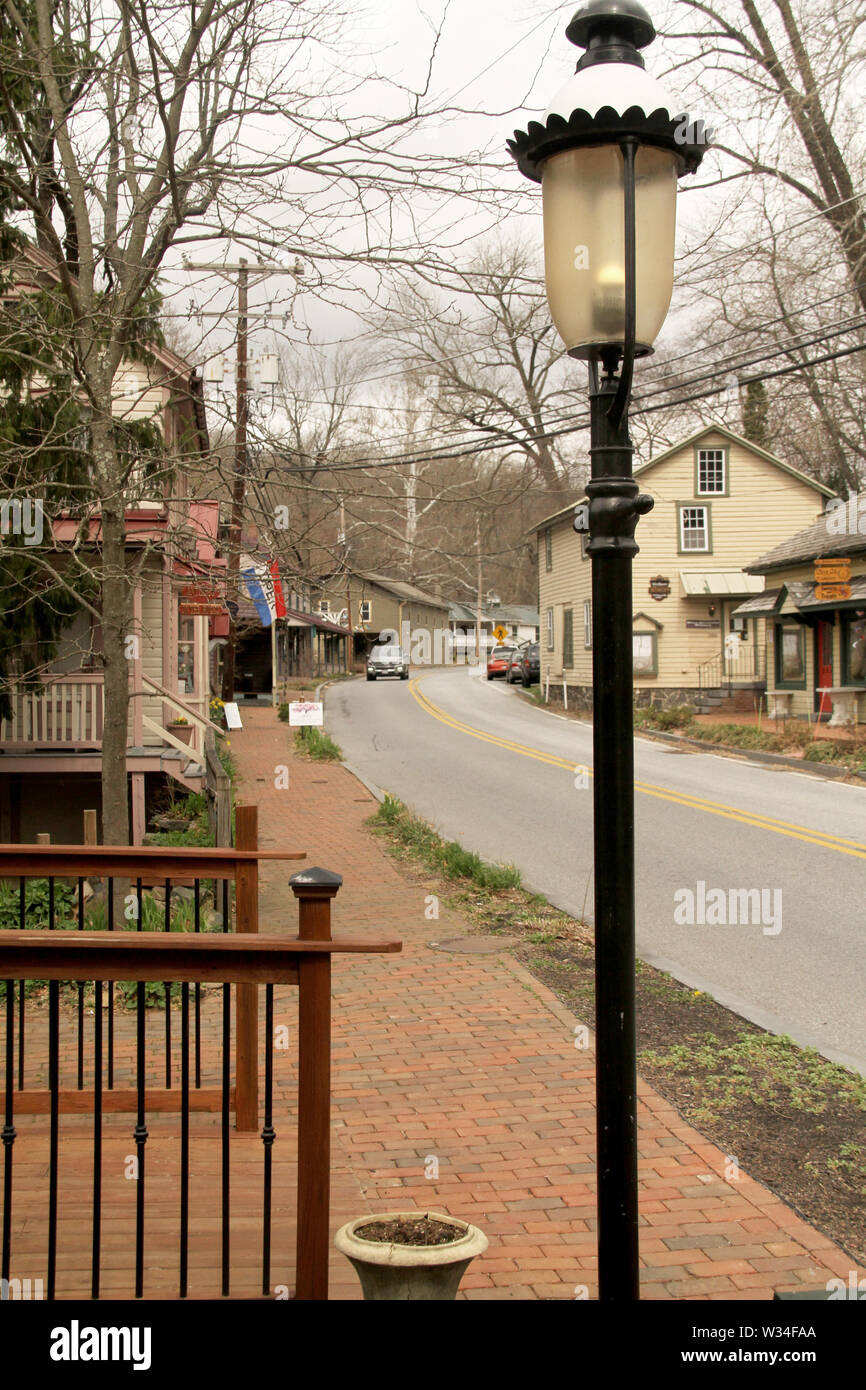 View of the main street in St. Peter's Village, PA, USA, with street