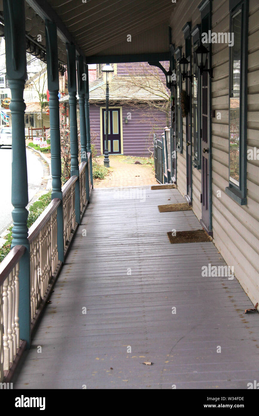 View of the veranda of historical house, now used as a commercial