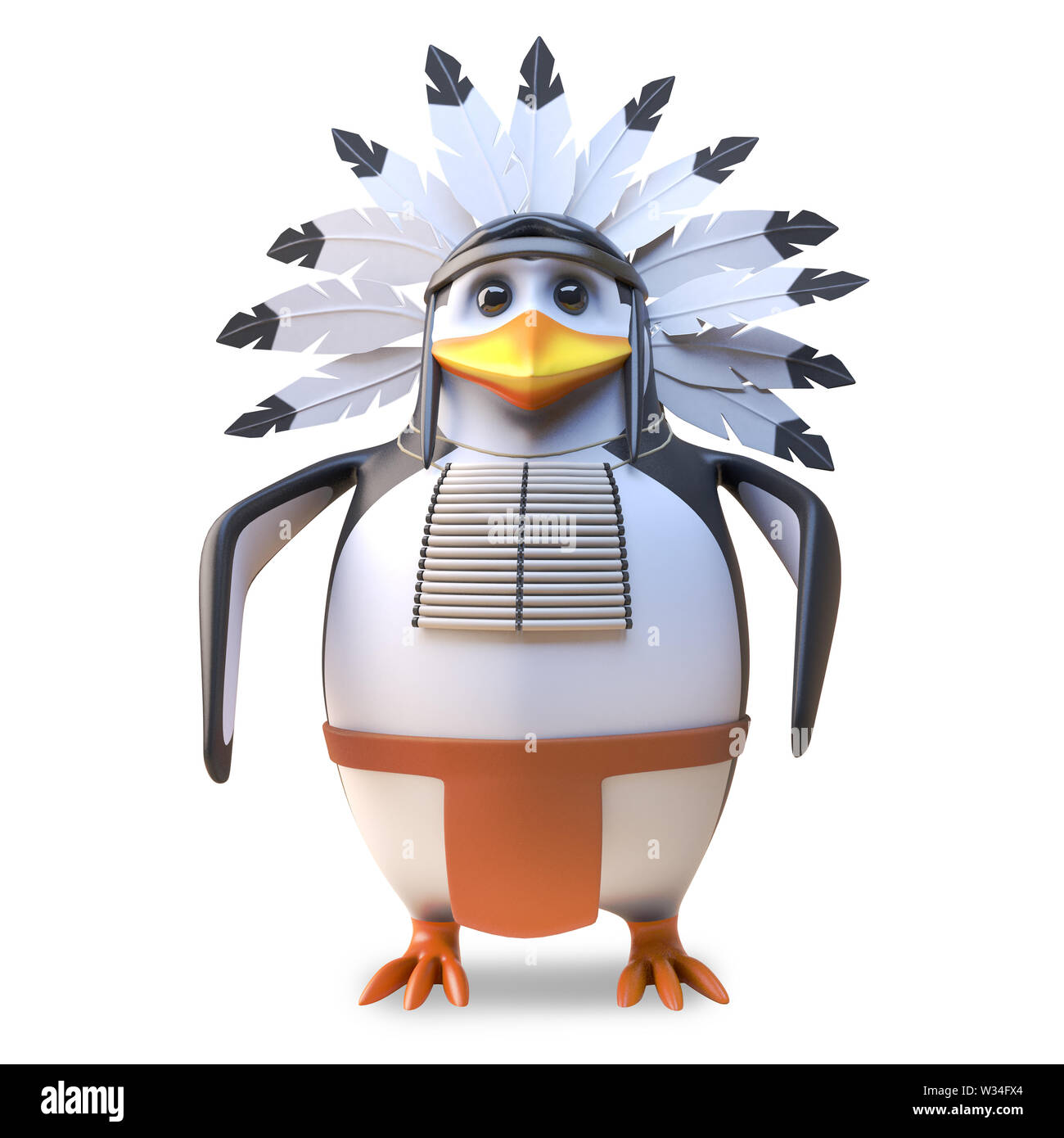 Noble native American Indian chief penguin stands resolute, 3d illustration render Stock Photo