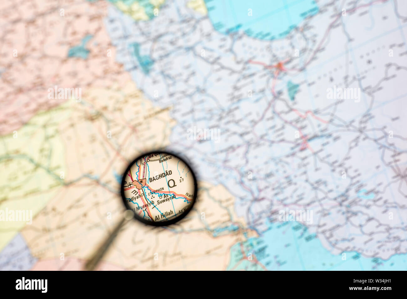 Geographical map with the increase of the Iraqi capital Baghdad. The concept of screen saver overview Stock Photo