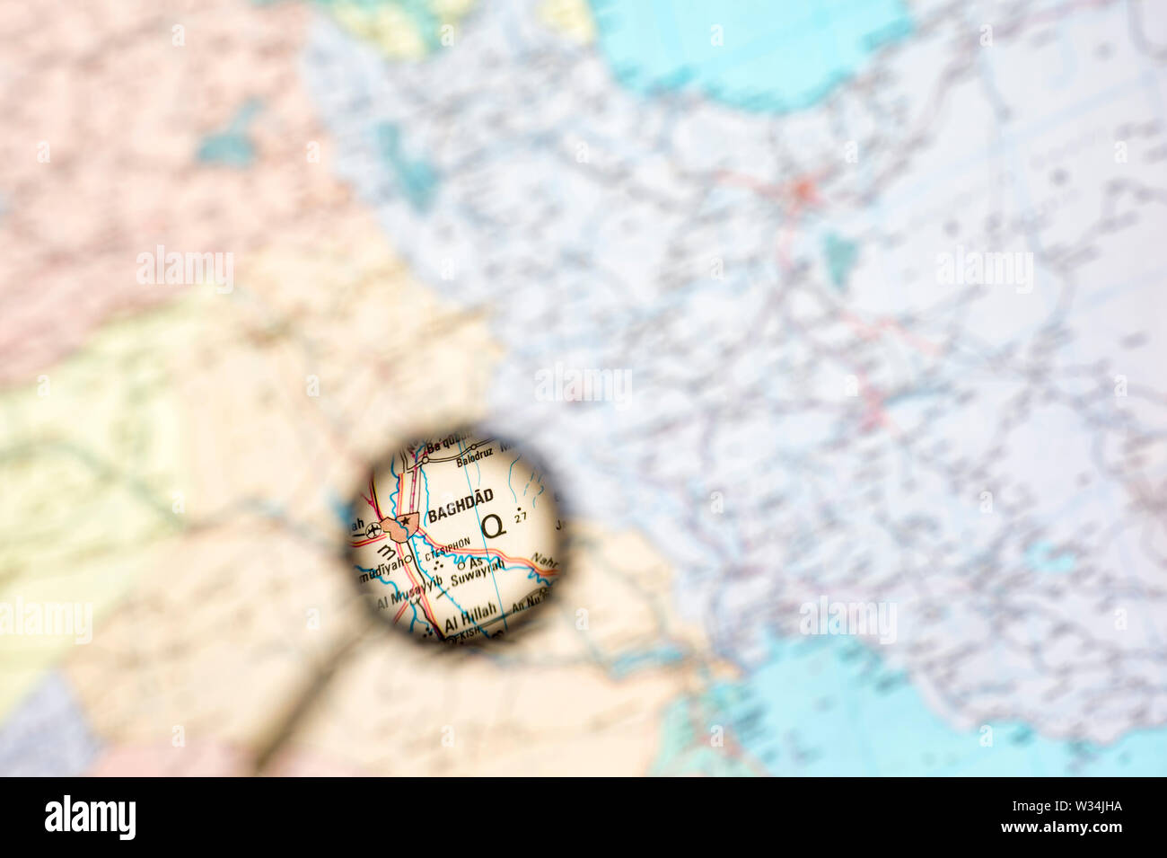 Geographical map with the increase of the Iraqi capital Baghdad. The concept of screen saver overview Stock Photo