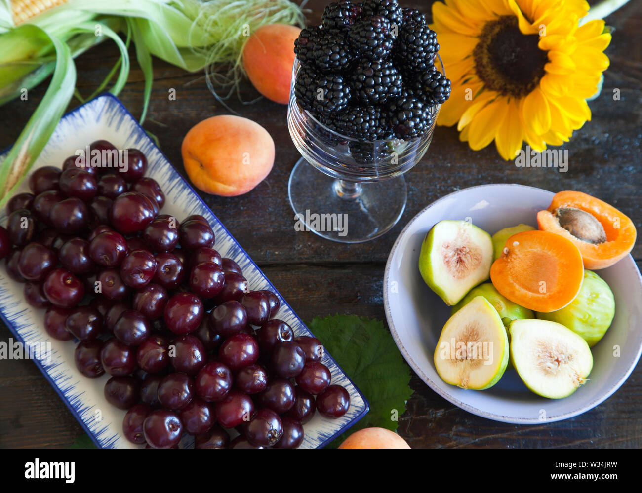 fresh fruit ... table full of vitamins Stock Photo