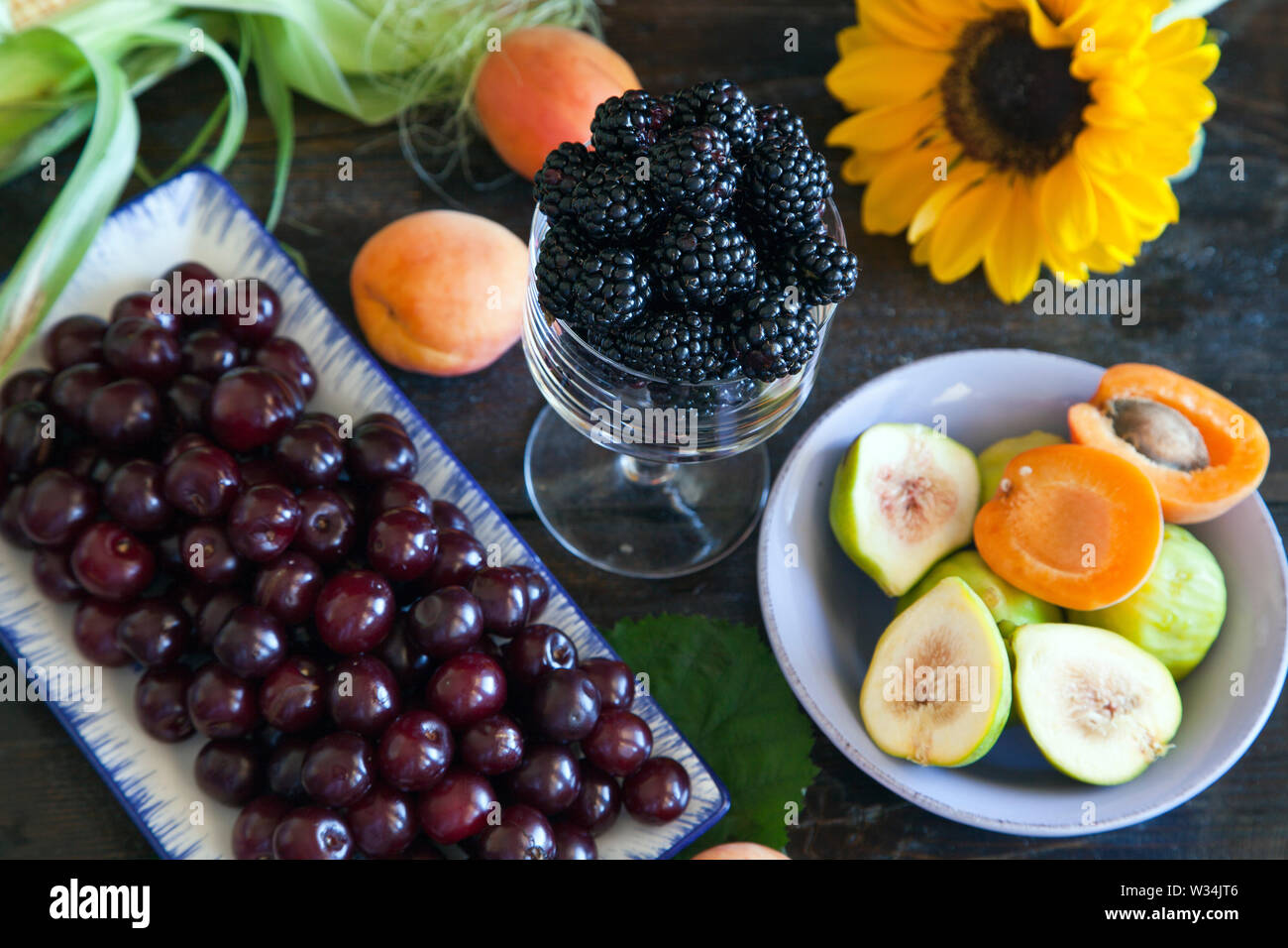 fresh fruit ... table full of vitamins Stock Photo