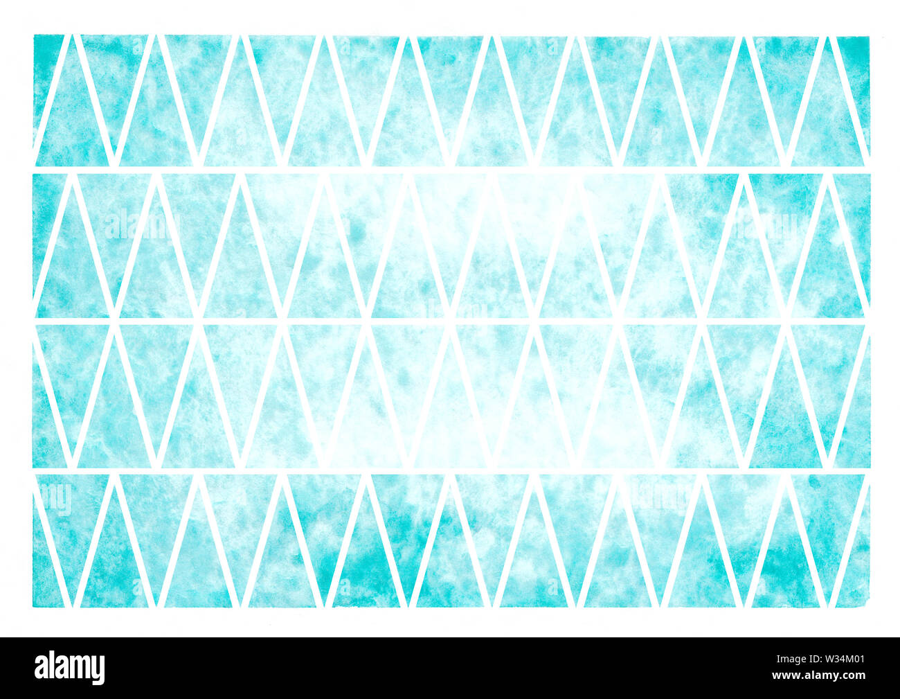 Hand drawn seamless watercolor mint pattern - invitations, posters, cards template - teal blue wet paint abstract triangle endless background Stock Photo