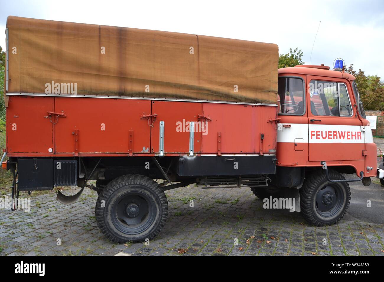 old GDR firefighter vehicle in the Technical Museum in Magdeburg Stock Photo