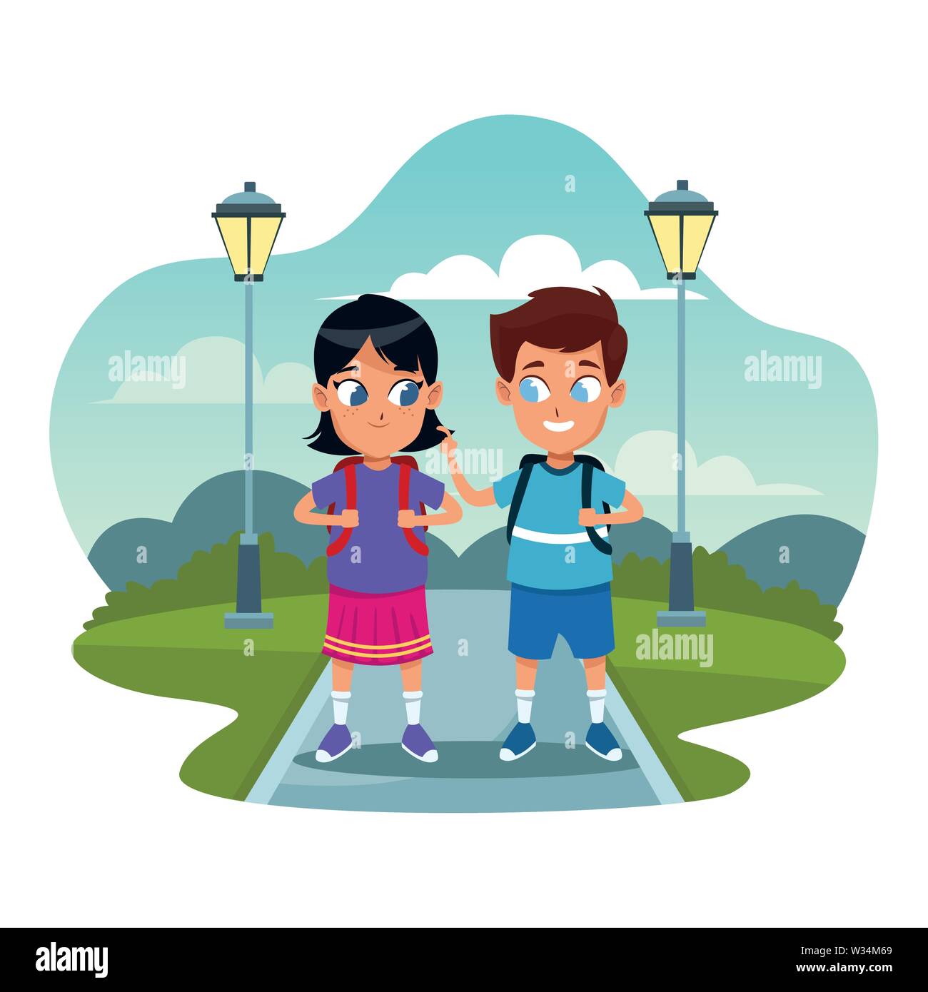 School kids with backpack cartoons Stock Vector Image & Art - Alamy