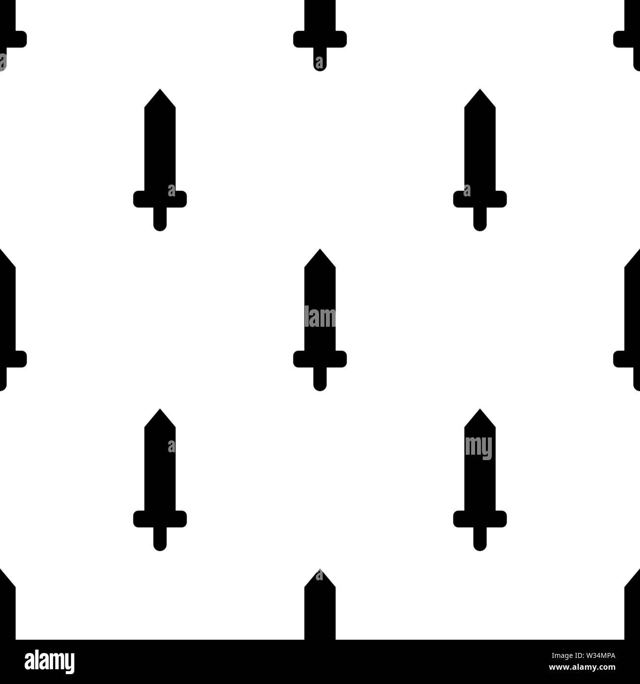 Seamless pattern with simple sword icons. Black silhouette of knife ...