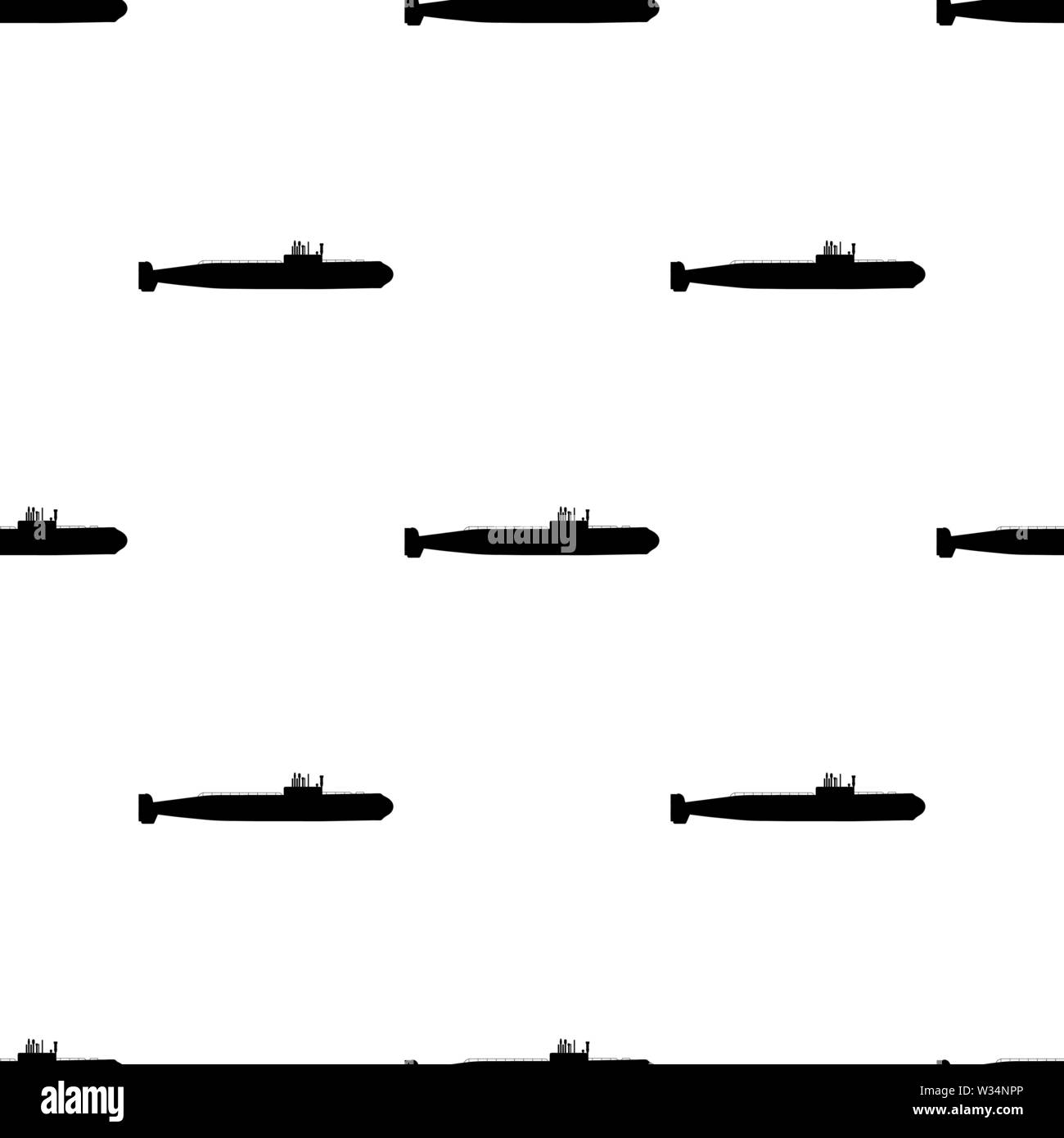 Seamless pattern with silhouette of submarine. Side view. Warship in simple style. Military ship. Battleship model. Vector illustration for design, we Stock Vector