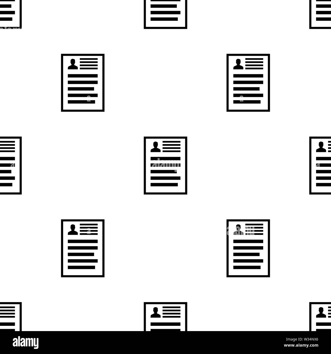 Seamless pattern with resume document icon on white background ...