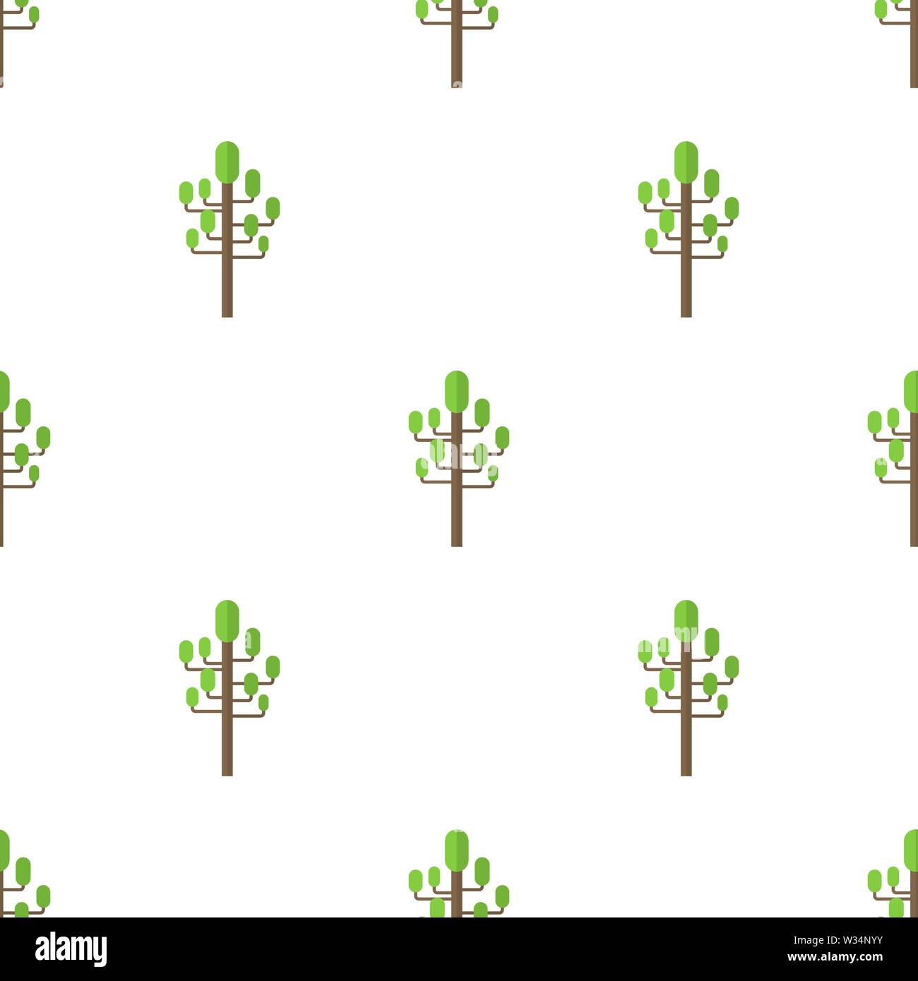 Seamless pattern with flat green tree icon on white background. Vector ...
