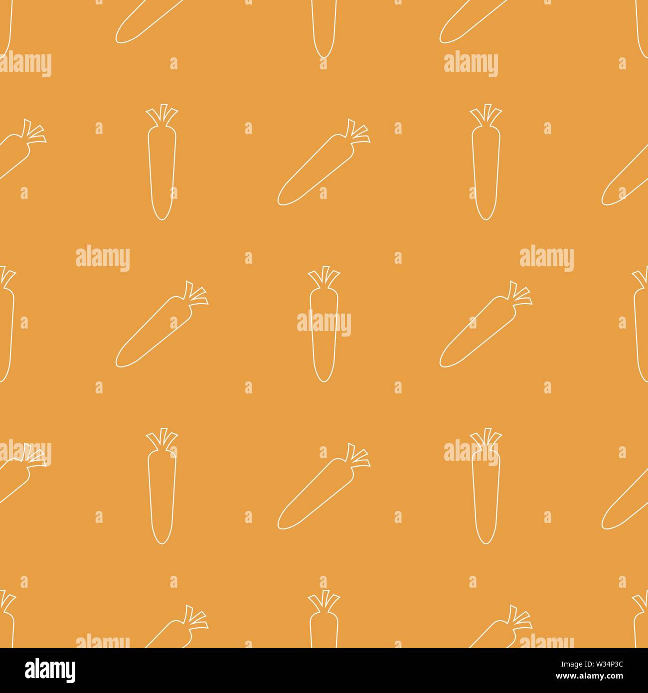 Seamless pattern with line style icon of carrot on orange background. Vector illustration for design, web, wrapping paper, fabric, wallpaper. Stock Vector