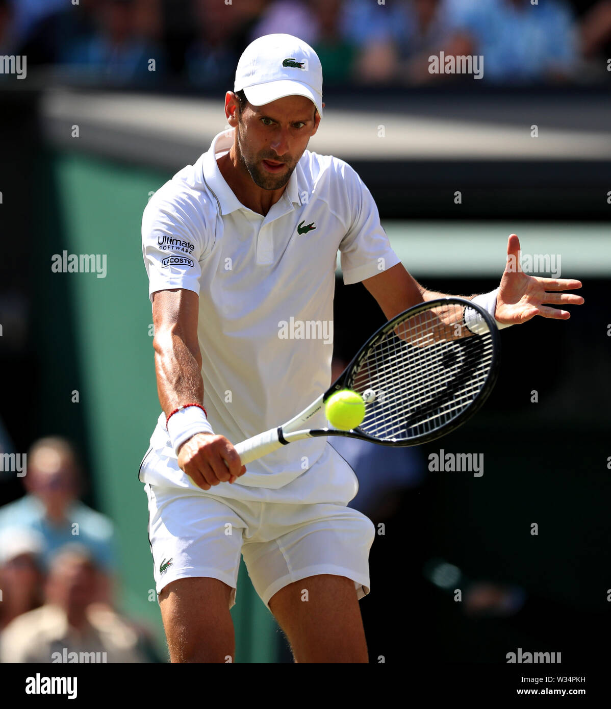 Novak Djokovic during his match against Roberto Bautista Agut on day eleven of the Wimbledon
