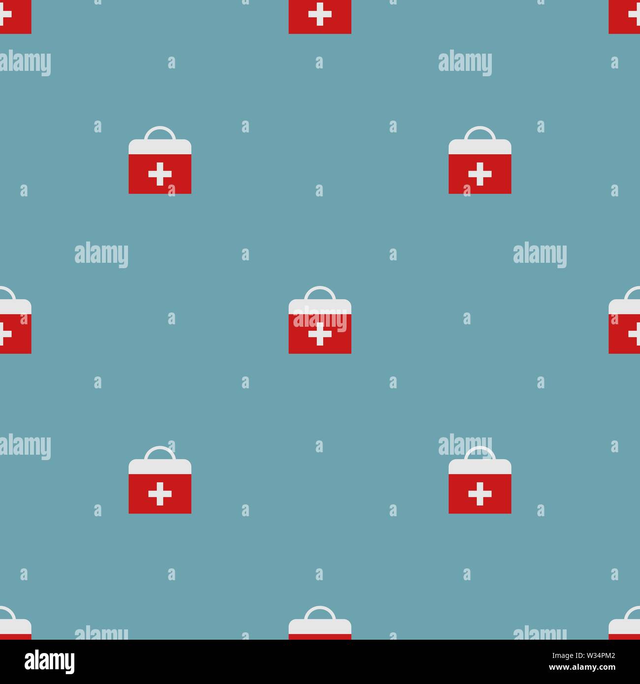 Seamless pattern with first aid kit on blue background. Health care ...