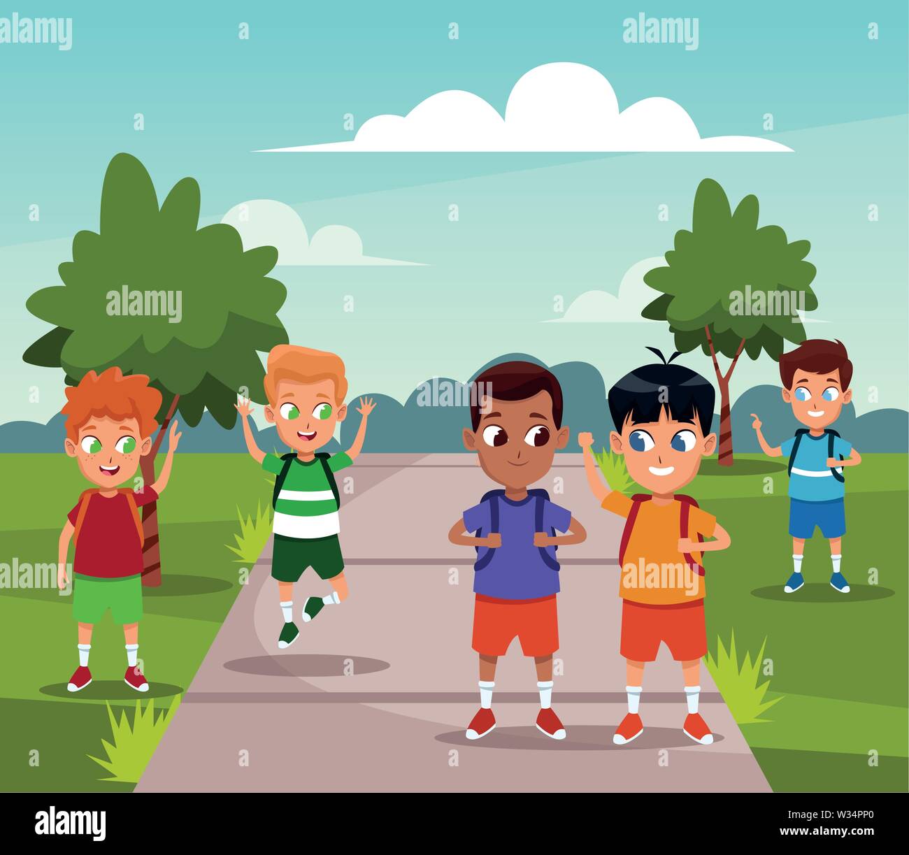 School boys with backpacks cartoons Stock Vector Image & Art - Alamy