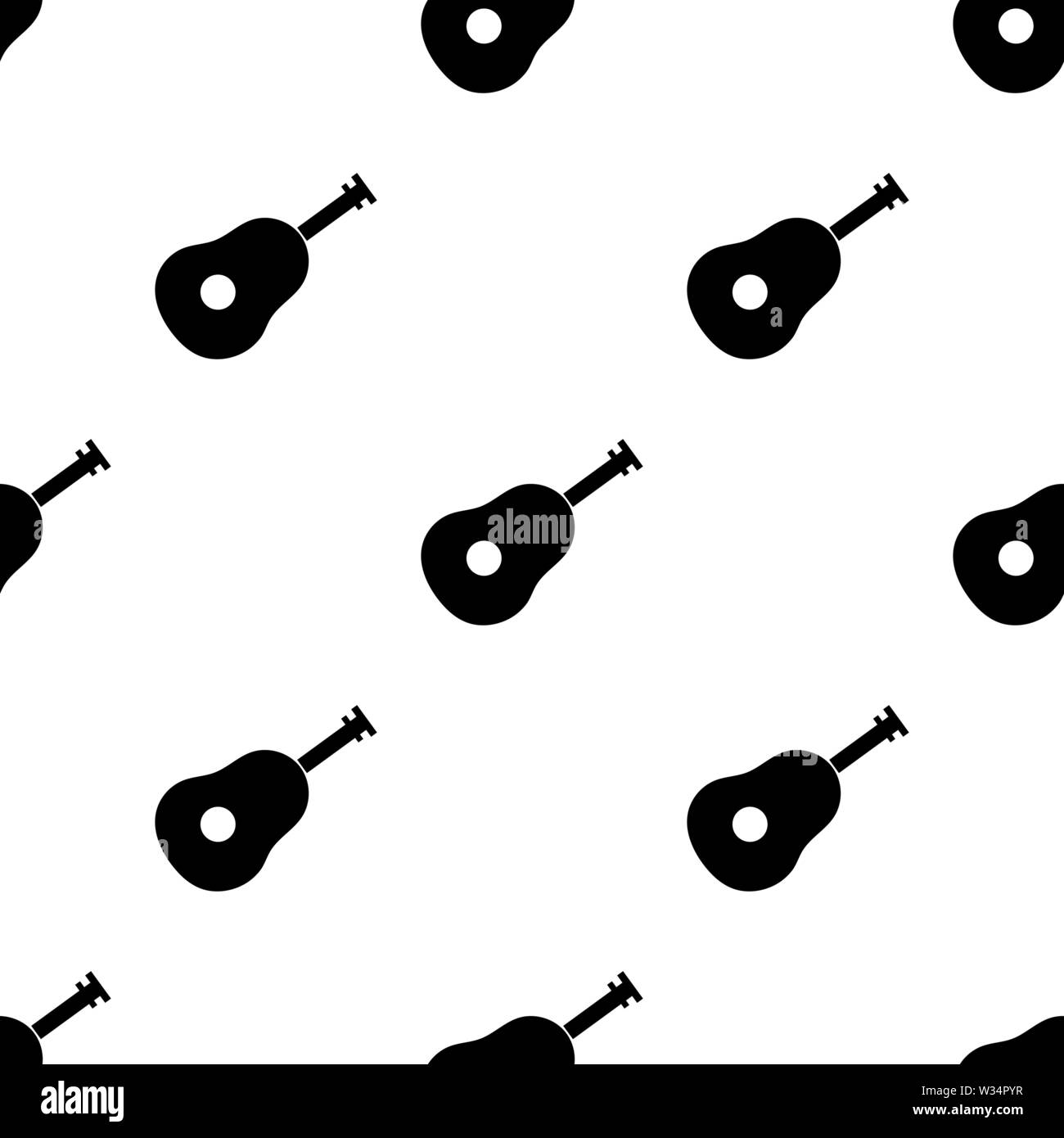 Seamless pattern with black silhouette of guitar on white background ...