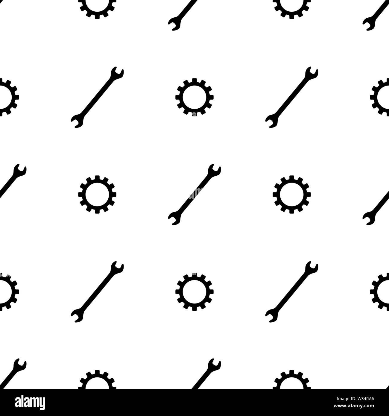 Seamless pattern with wrench and gear icons. Spanner key. Repair