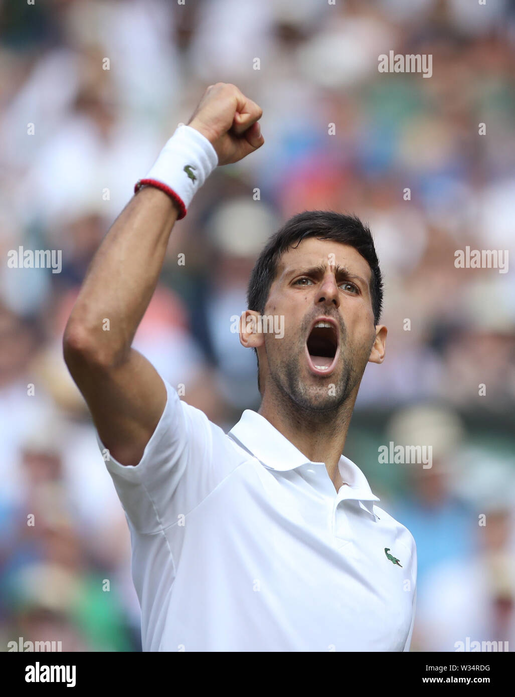 Novak Djokovic during his match against Roberto Bautista Agut on day eleven of the Wimbledon