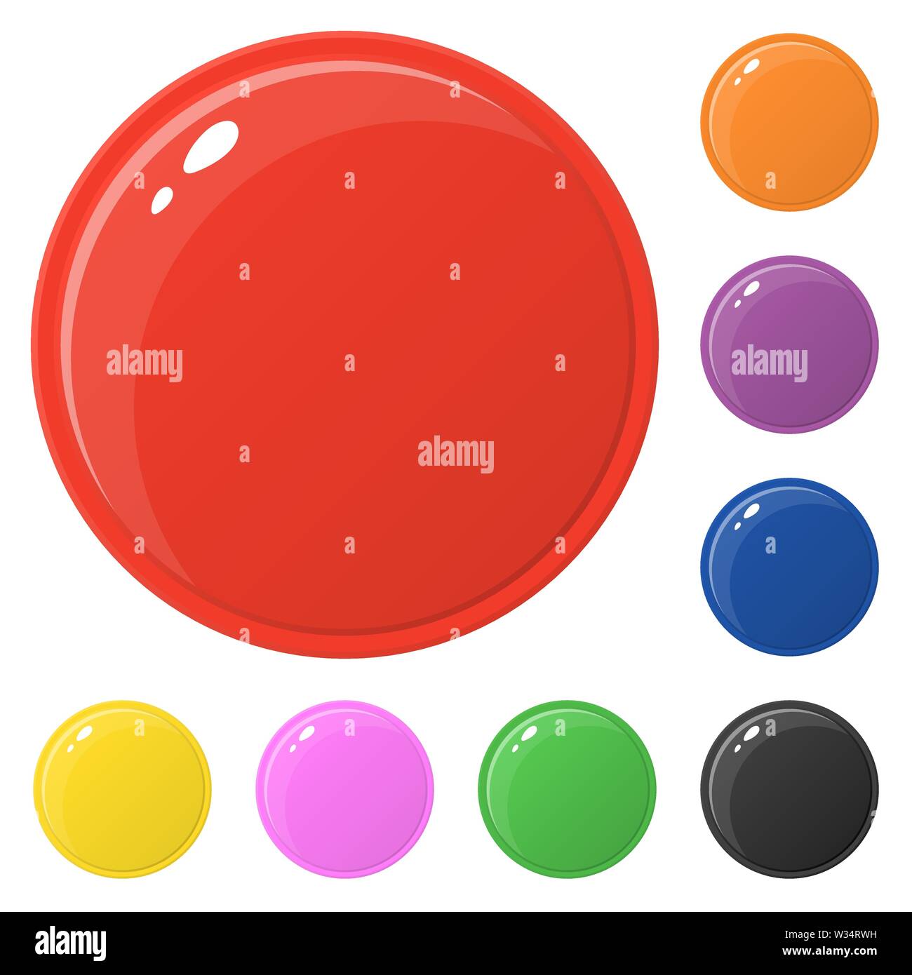 Set of glossy round colorful buttons isolated on white. Vector