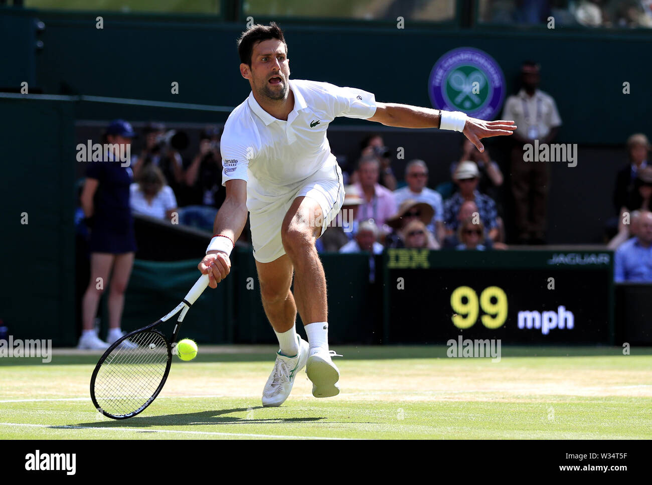 Novak Djokovic during his match against Roberto Bautista Agut on day eleven of the Wimbledon