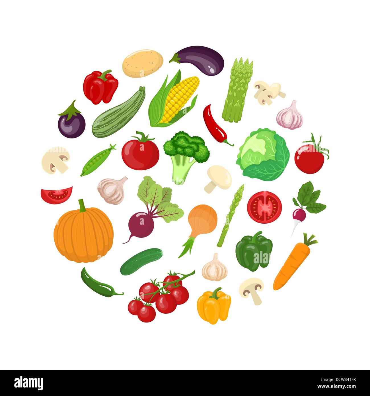 Variety Vector Variety vegetables in a circle. Vegetarian organic healthy food banner ...